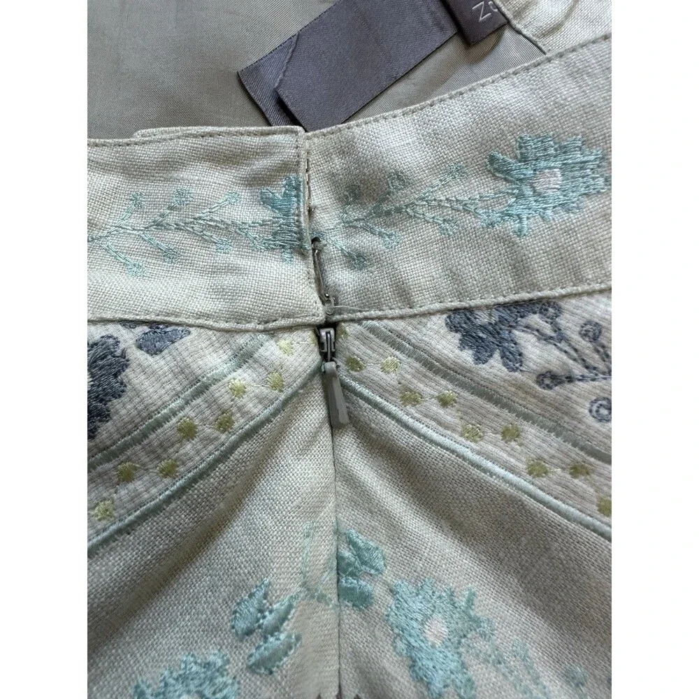 Sigrid Olsen 100% Linen‎ Beige Embroidered Skirt Women’s 12 Lined Boho Fairy EUC